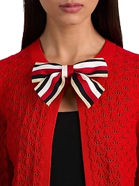 Dollie Bow-Accented Open-Front Cardigan