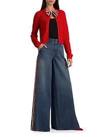 Dollie Bow-Accented Open-Front Cardigan