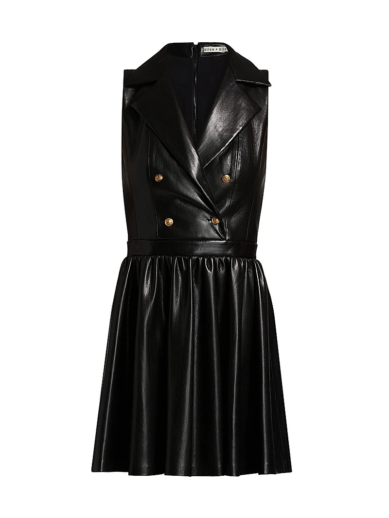 Emmy Faux-Leather Surplice Minidress