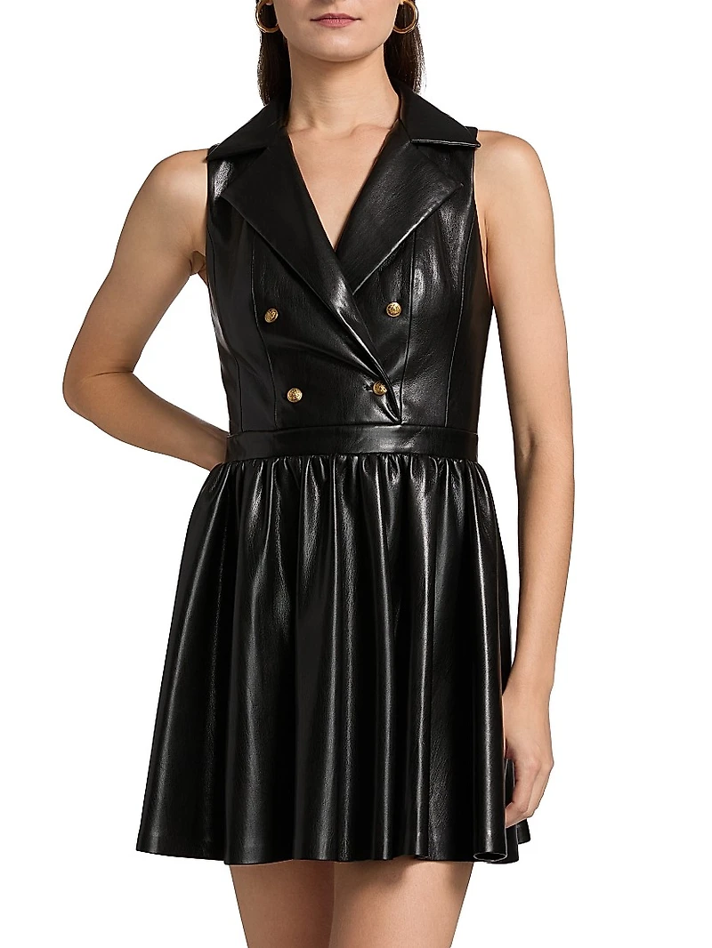 Emmy Faux-Leather Surplice Minidress