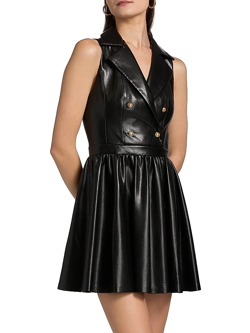 Emmy Faux-Leather Surplice Minidress
