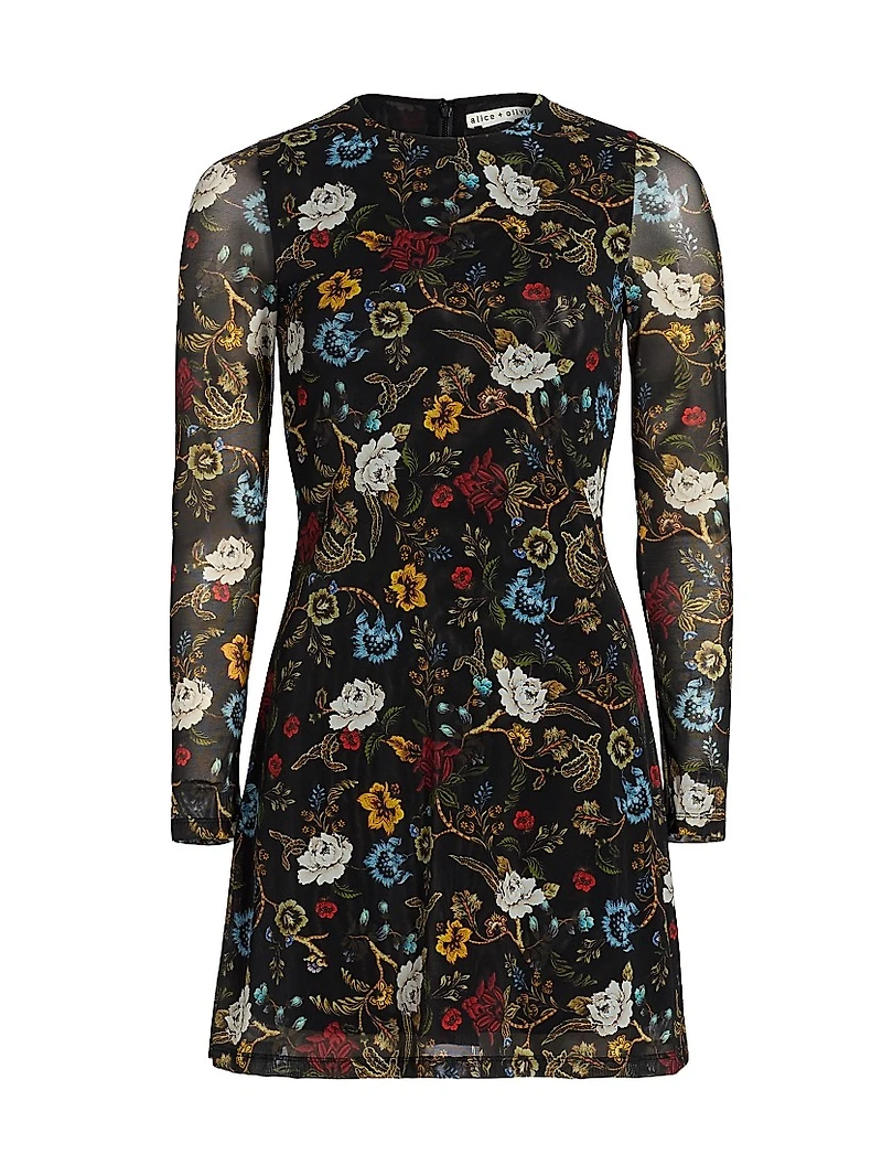 Delora Floral Mesh Crewneck Minidress