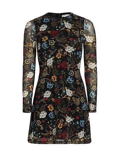 Delora Floral Mesh Crewneck Minidress