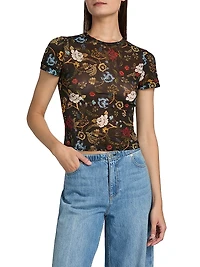 Tess Printed Mesh Crewneck T-Shirt