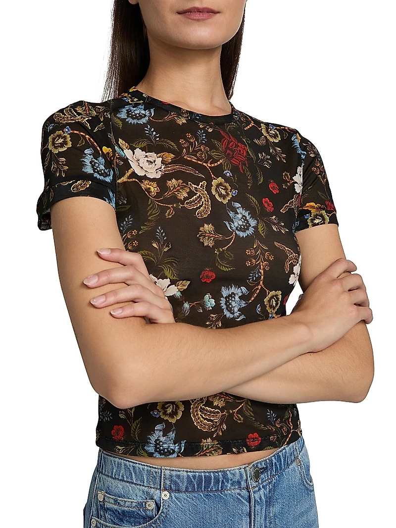 Tess Printed Mesh Crewneck T-Shirt