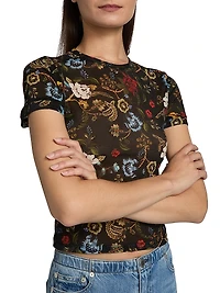 Tess Printed Mesh Crewneck T-Shirt