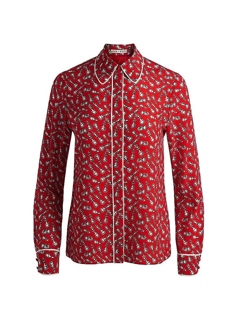 Willa Chess-Print Silk Shirt
