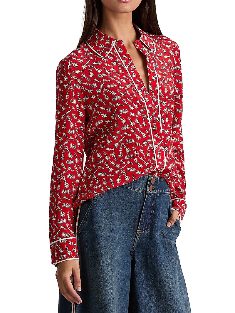 Willa Chess-Print Silk Shirt