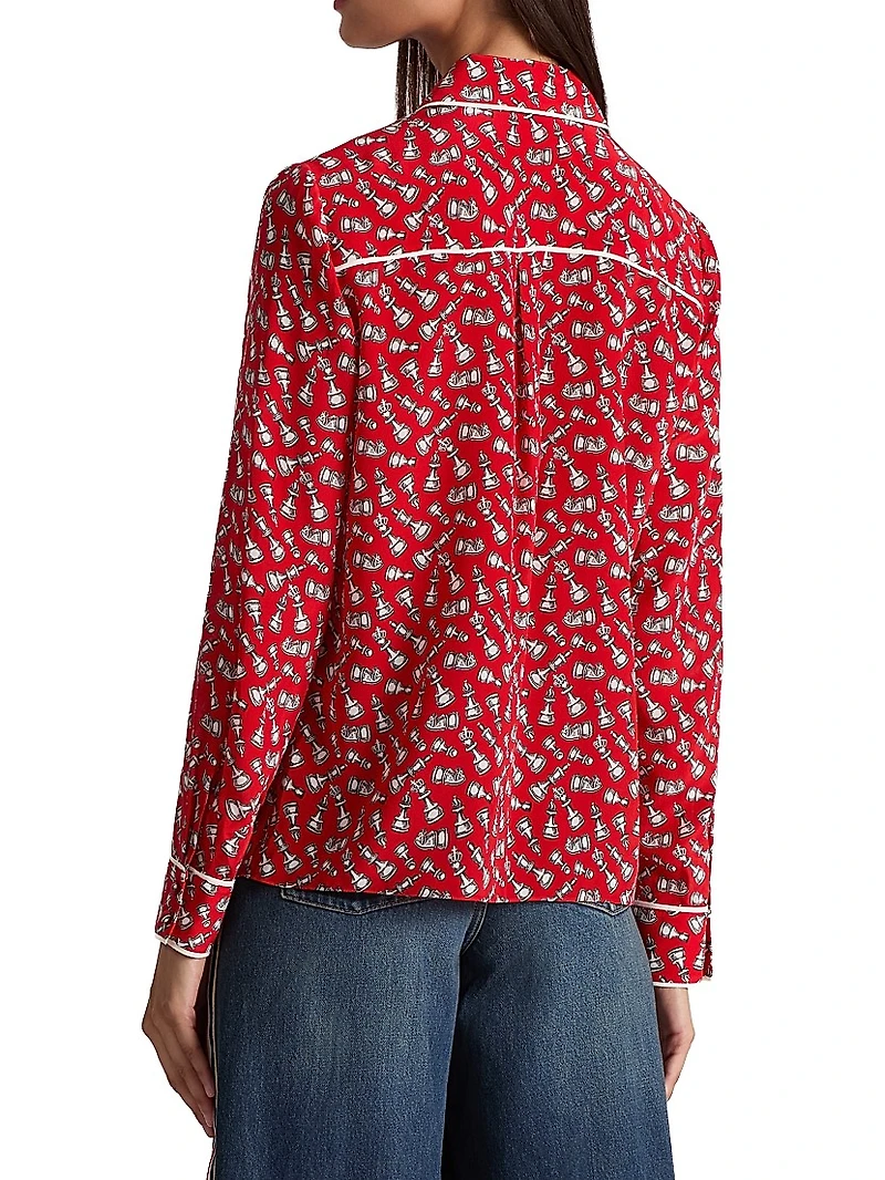 Willa Chess-Print Silk Shirt
