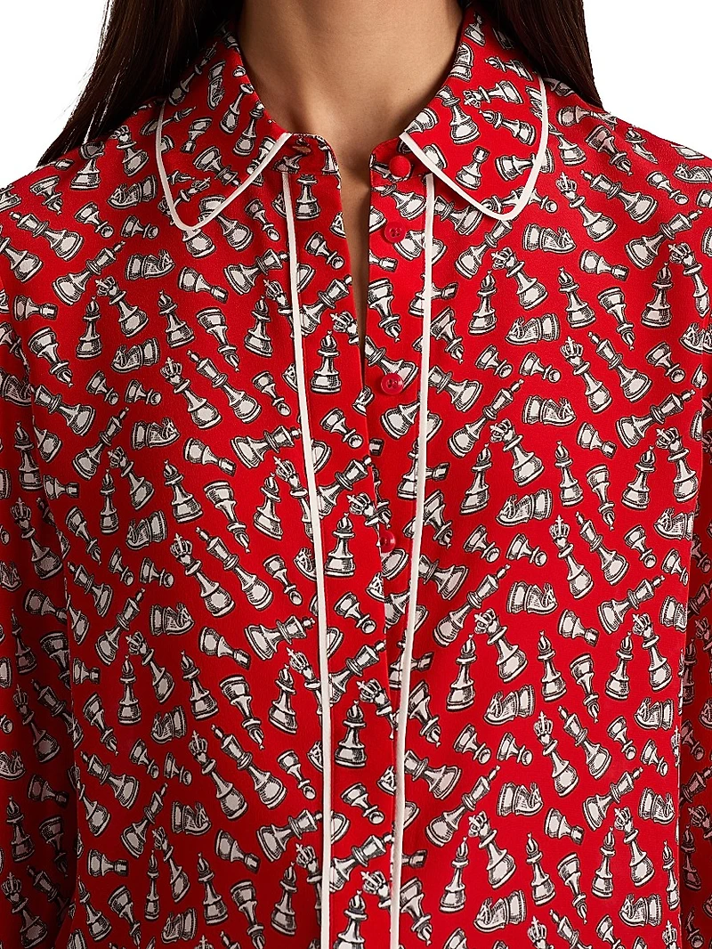 Willa Chess-Print Silk Shirt
