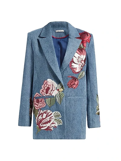 Billie Denim Floral Embroidered Boxy Blazer