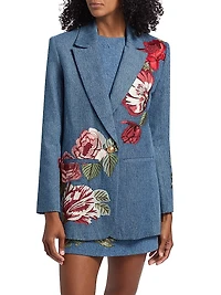 Billie Denim Floral Embroidered Boxy Blazer