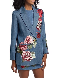 Billie Denim Floral Embroidered Boxy Blazer