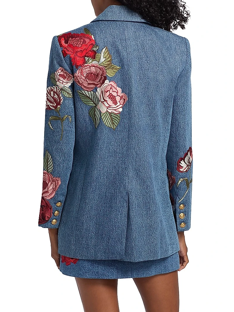 Billie Denim Floral Embroidered Boxy Blazer
