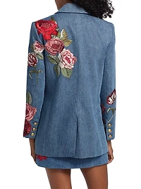 Billie Denim Floral Embroidered Boxy Blazer