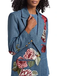 Billie Denim Floral Embroidered Boxy Blazer