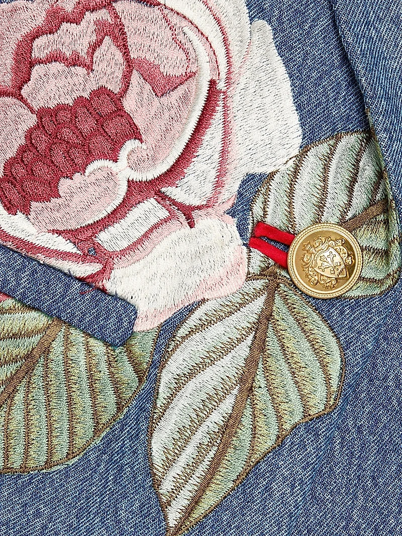 Billie Denim Floral Embroidered Boxy Blazer