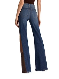 Faux Leather Patchwork High-Rise Flare Jeans