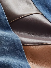 Faux Leather Patchwork High-Rise Flare Jeans