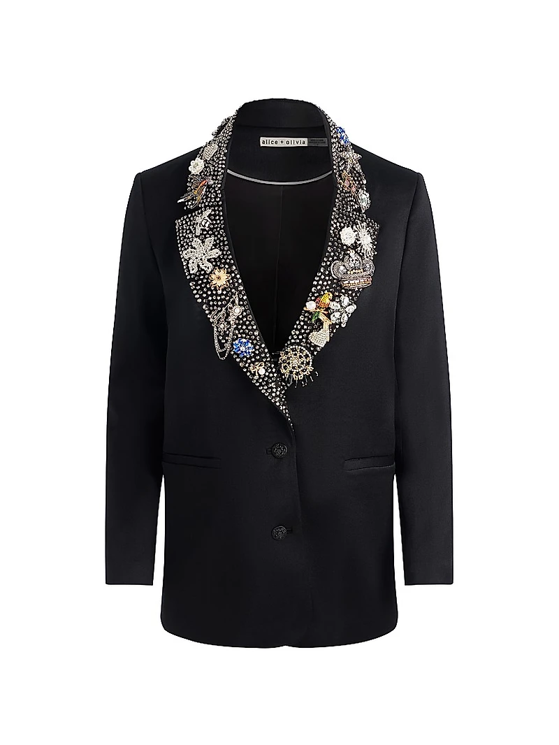 Elna Crystal-Embellished Long Blazer