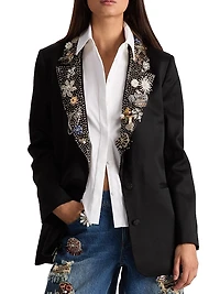 Elna Crystal-Embellished Long Blazer