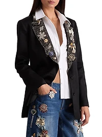 Elna Crystal-Embellished Long Blazer