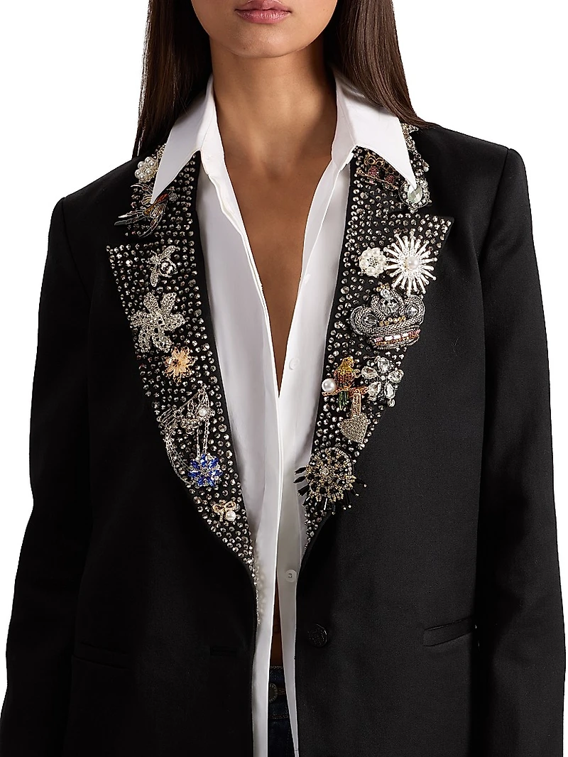 Elna Crystal-Embellished Long Blazer