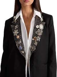 Elna Crystal-Embellished Long Blazer
