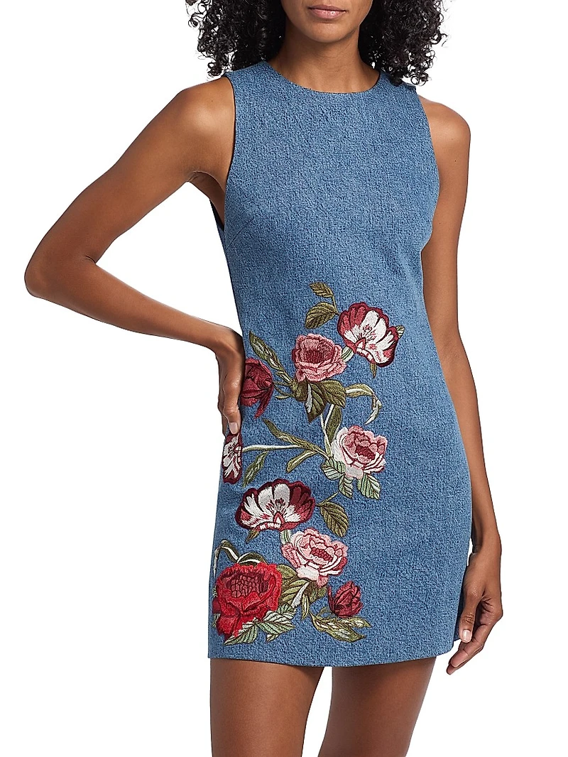 Cade Denim Floral Embroidered Minidress