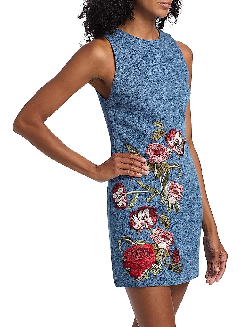 Cade Denim Floral Embroidered Minidress
