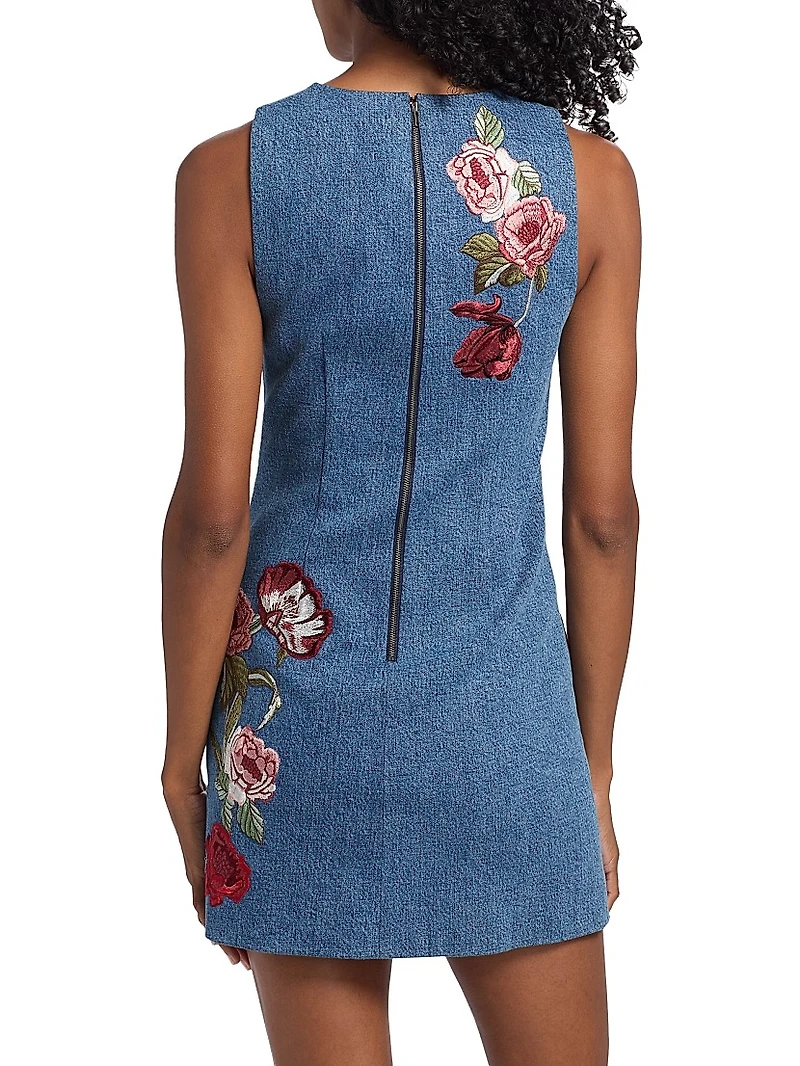 Cade Denim Floral Embroidered Minidress
