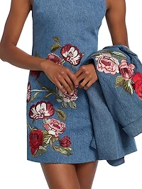 Cade Denim Floral Embroidered Minidress