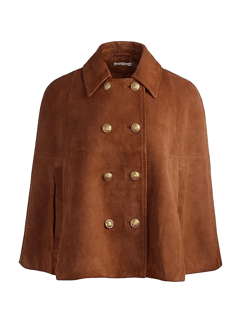 Reynalda Suede Double-Breasted Mini Cape