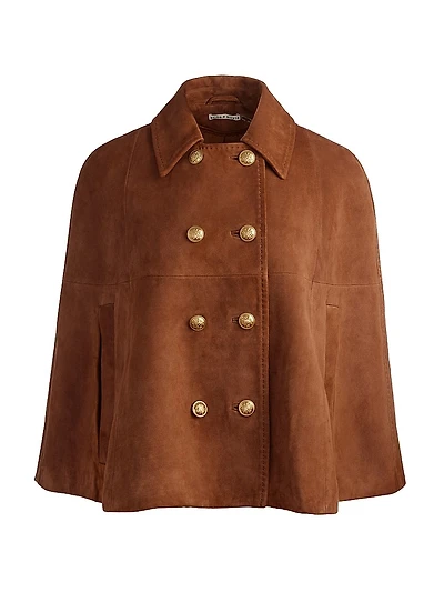 Reynalda Suede Double-Breasted Mini Cape