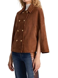 Reynalda Suede Double-Breasted Mini Cape