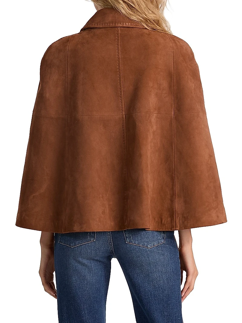 Reynalda Suede Double-Breasted Mini Cape