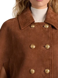 Reynalda Suede Double-Breasted Mini Cape