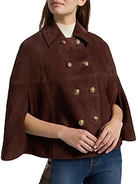 Reynalda Suede Double-Breasted Mini Cape