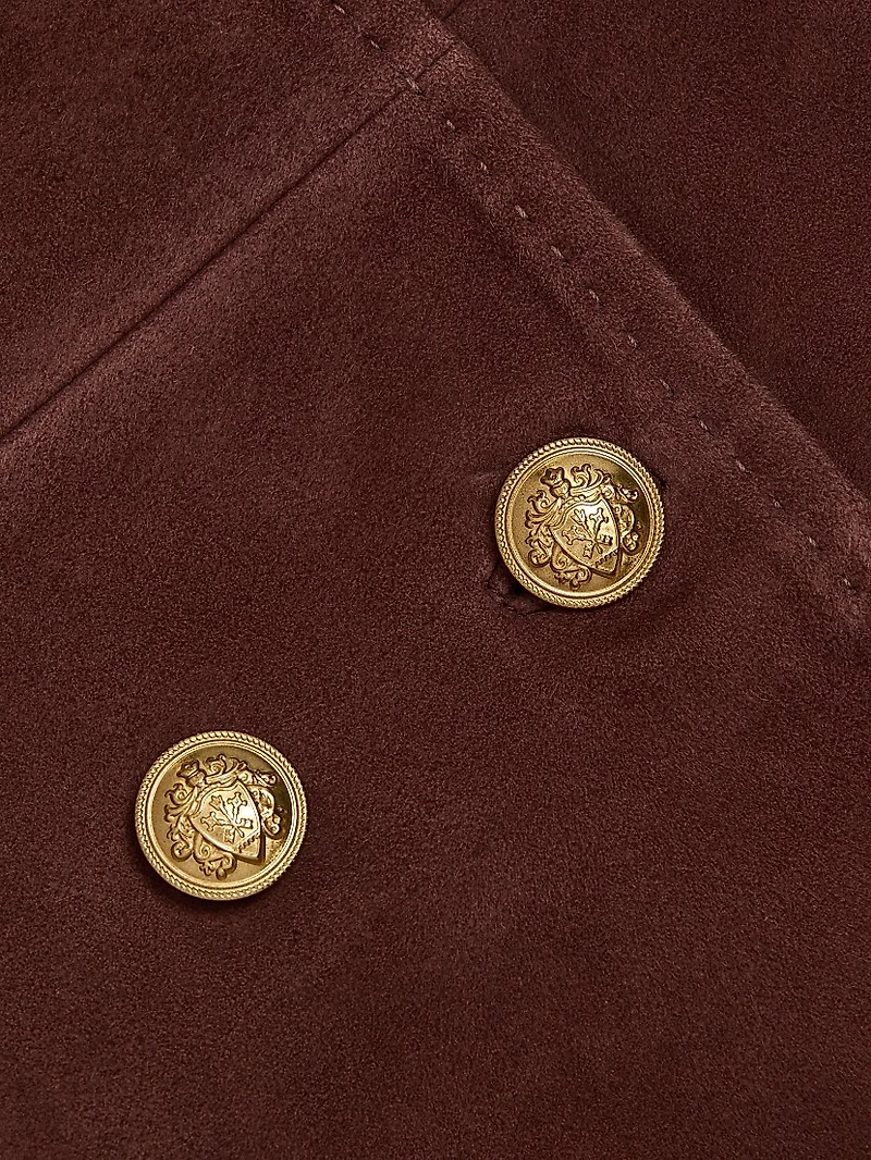 Reynalda Suede Double-Breasted Mini Cape