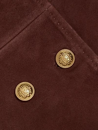 Reynalda Suede Double-Breasted Mini Cape