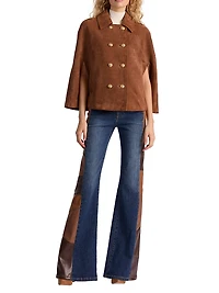 Reynalda Suede Double-Breasted Mini Cape