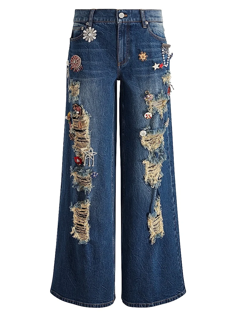 Harper Distressed & Embellished Baggy Jeans
