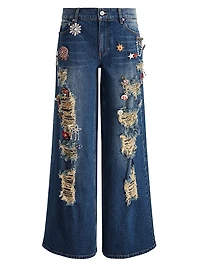 Harper Distressed & Embellished Baggy Jeans
