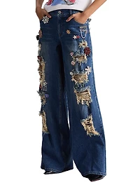 Harper Distressed & Embellished Baggy Jeans
