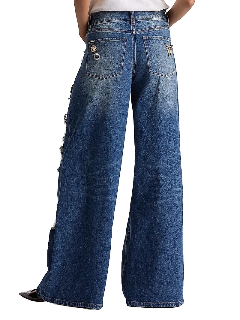 Harper Distressed & Embellished Baggy Jeans