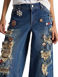 Harper Distressed & Embellished Baggy Jeans
