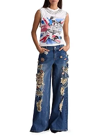 Harper Distressed & Embellished Baggy Jeans
