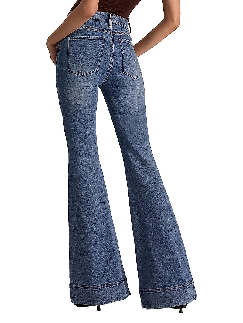 Beautiful Floral-Embroidered High-Rise Bell Jeans