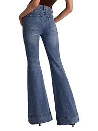Beautiful Floral-Embroidered High-Rise Bell Jeans