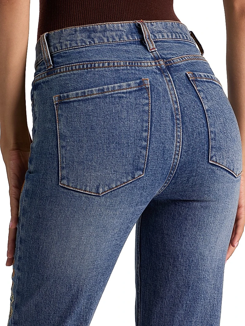 Beautiful Floral-Embroidered High-Rise Bell Jeans
